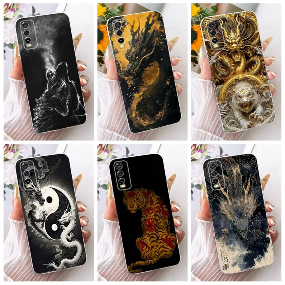 Para Vivo Y20 Y20i Y20s Y20A Y20G Funda Popular dragón León Lobo Funda de dibujos animados Funda de silicona suave para teléfono Vivo Y11s Y12s parachoques