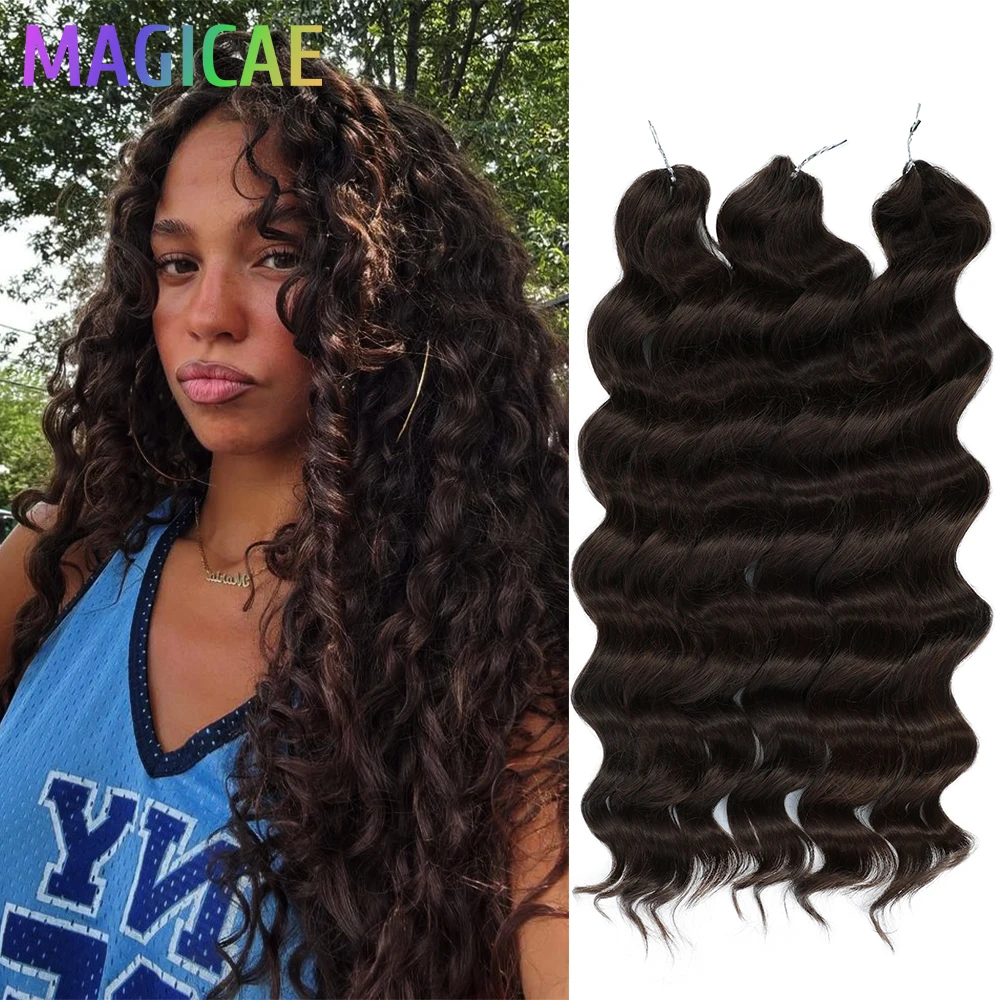 آنا 3 قطع 28 بوصة 300 جرام ضفائر كروشيه فضفاضة عميقة مجعدة أومبير بني فاتح 6 #   24J شعر صناعي مجعد أشقر بدرجة حرارة عالية