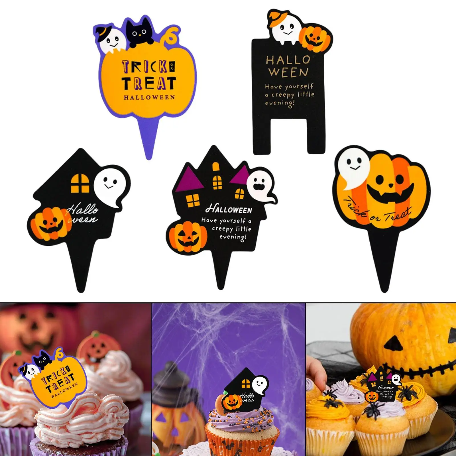 50 buah Halloween Cupcake Toppers dekorasi makanan penutup kue Dekorasi kue untuk acara ulang tahun ornamen kue ulang tahun