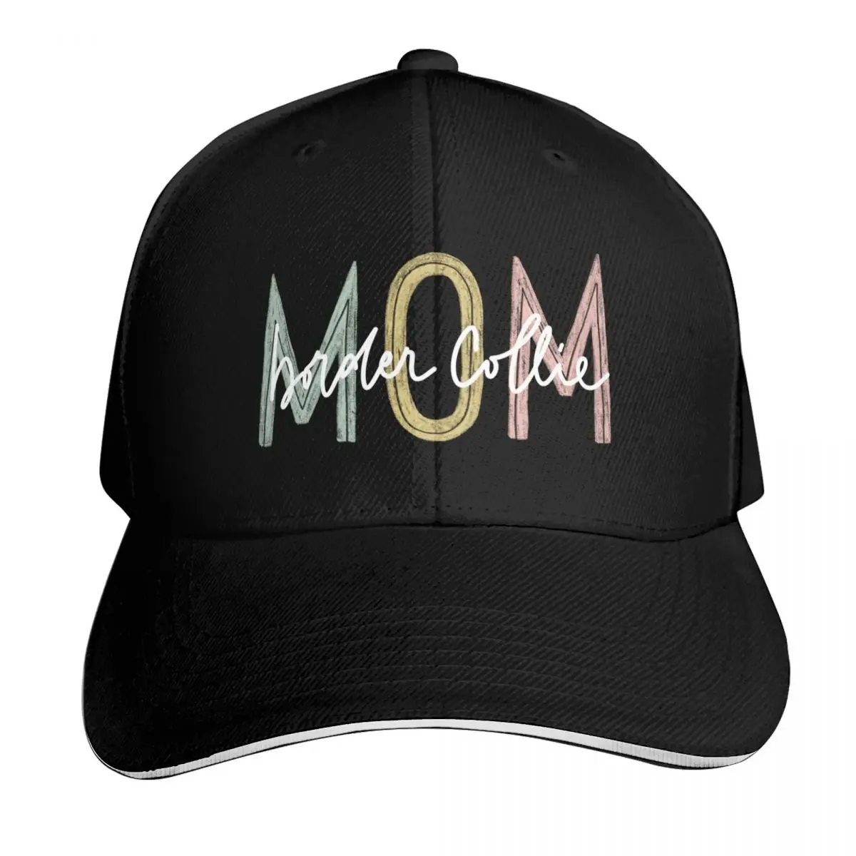 Border Collie Mom Hand Lettering White Baseball Cap fishing hat luxury woman cap custom Hat New In The Hat Hats Woman Men's