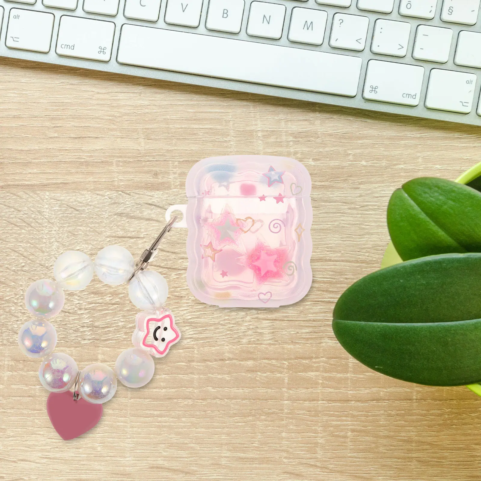 Exquisite Star Design Decorative Earphone Case with Beaded Keychain Compact Impact Resistant Earbuds Protective Cover for Adults