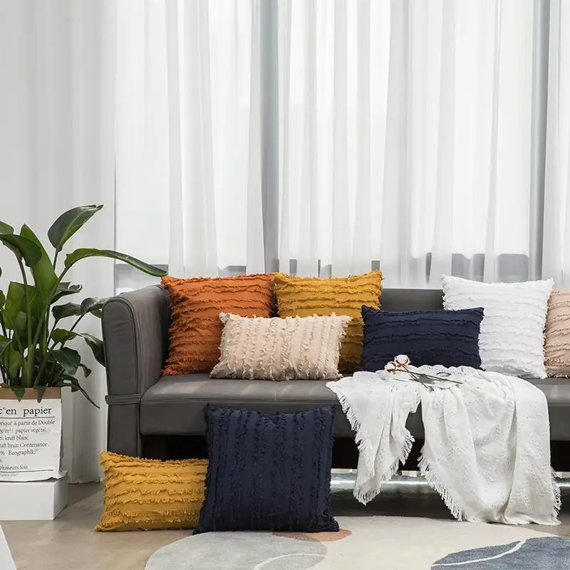 Solid Cotton Linen Cushion Cover – Modern Minimalist Sofa Throw Pillow Case, Mediterranean Style Waist Support Decor