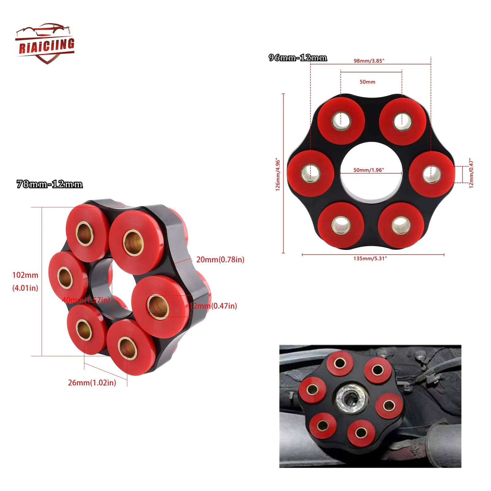 

Flex Disc Drive Shaft for BMW E30/E46/E36/E53/E24/Z4 Manual Transmission Mount - Part 26117511454 (LK=96mm/12mm / 78mm/12mm)