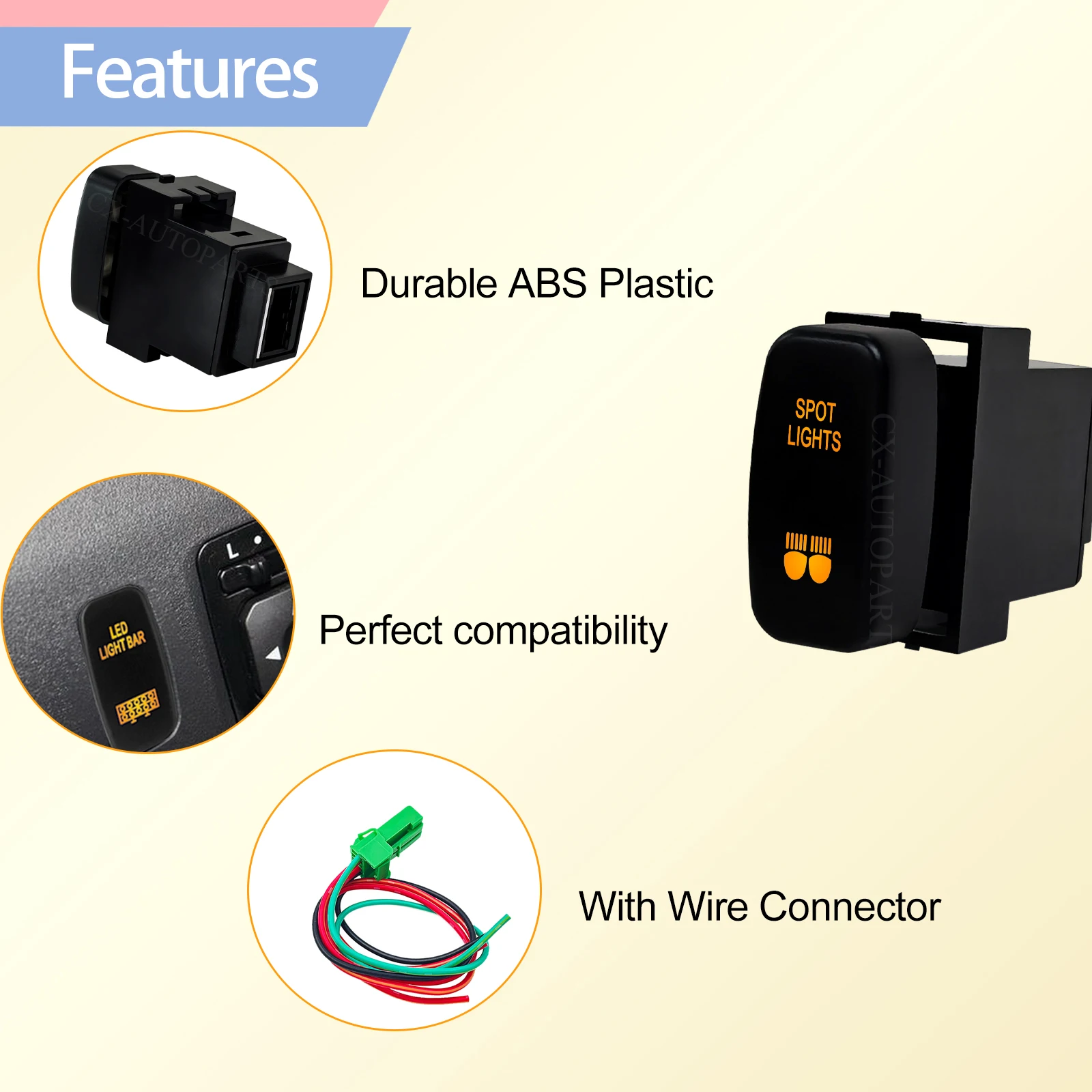 SPOT LIGHTS Push Button Switch 12V 3A Amber / Blue LED ON-OFF Fit for Mitsubishi Pajero V73 V93 Lancer Outlander ASX L200 Trito