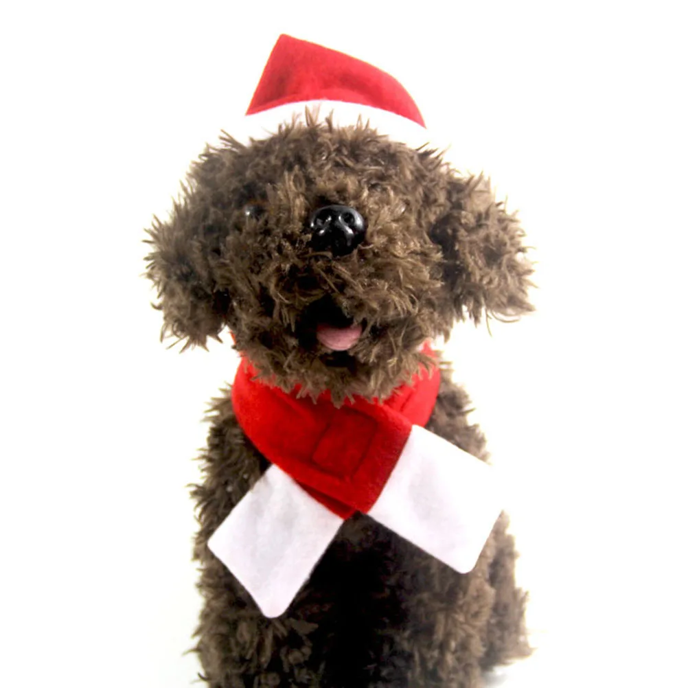 

1 Set Hat Scarf Warm Comfortable Christmas Outfit Dog Cat Clothes Holiday Costumes Vibrant Color No Fading Stylish Winter Autumn