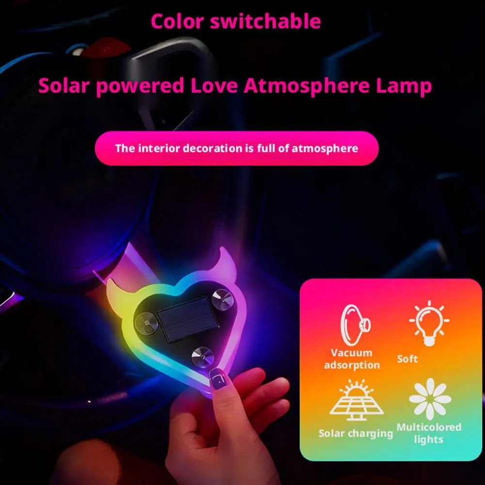 Solar Car Triangle Window Devil's Heart Lamp Suction Cup LED Ambient Light USB Rechargeable Atmosphere Neon Light