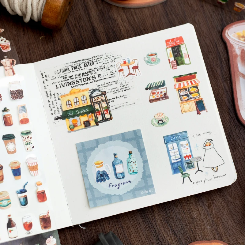 Small Daily Synthetic Paper Tape Coffee Building Pattern Hand Account Creation  DIY Scrapbook Photo Frame Decoration Sticker