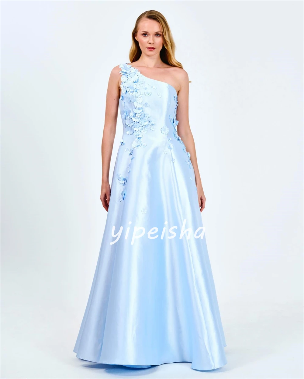 Sparkle Exquisite Customized Satin Draped Applique Formal Evening A-line One-shoulder Bespoke Occasion Gown Long Dresses