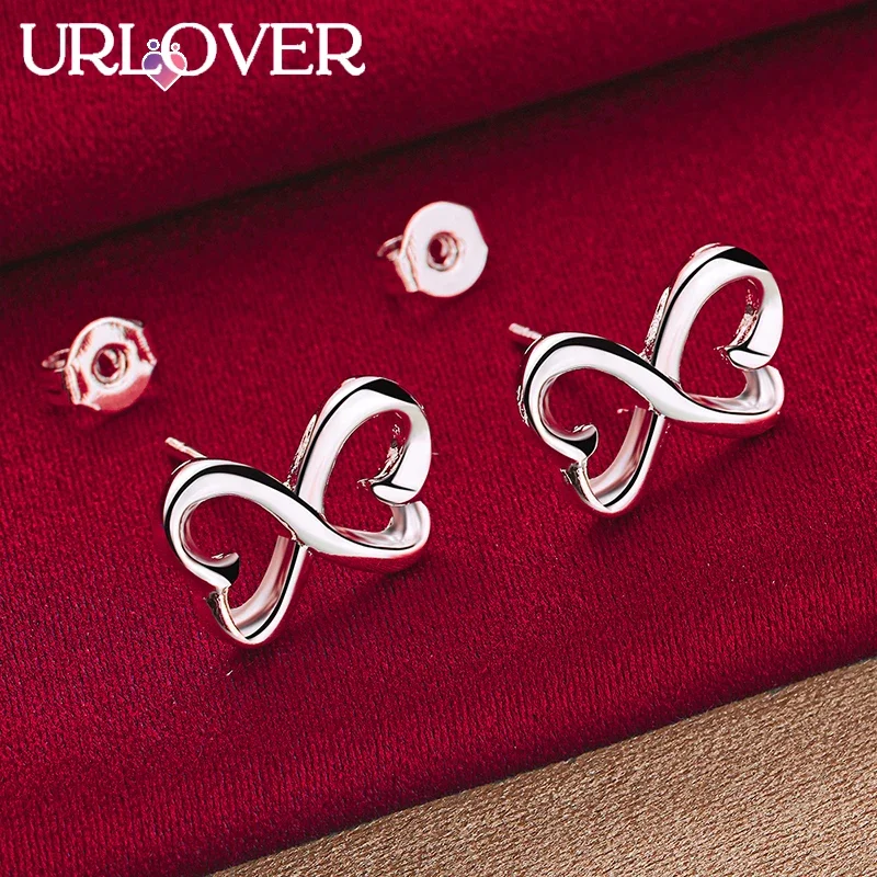 

URLOVER 925 Sterling Silver Earring For Woman Bowknot Stud Earrings Lady Fashion Party Birthday Wedding Charm Jewelry Gift