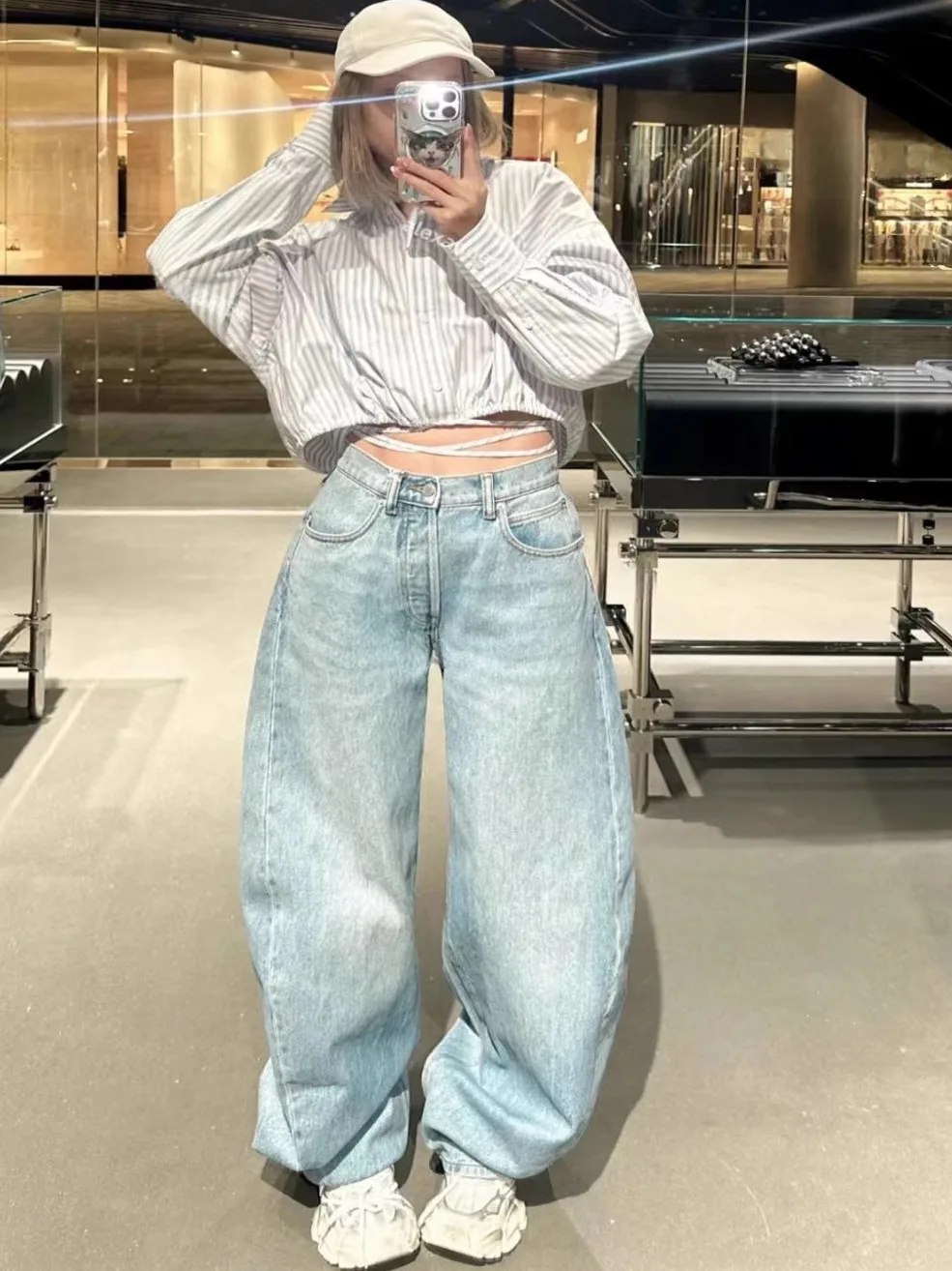 

New 2025 Casual High Waist Wide Leg Jeans Women's Faion Butt Letter Print Waterproof Zipper Closure Long Jeans Denim Blue