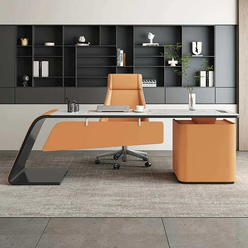 Italian Simple Rock Office Desk Study Board Modern Home Reception L Shaped Computer Desk Bookcase Luxury Corner Mesa Furniture