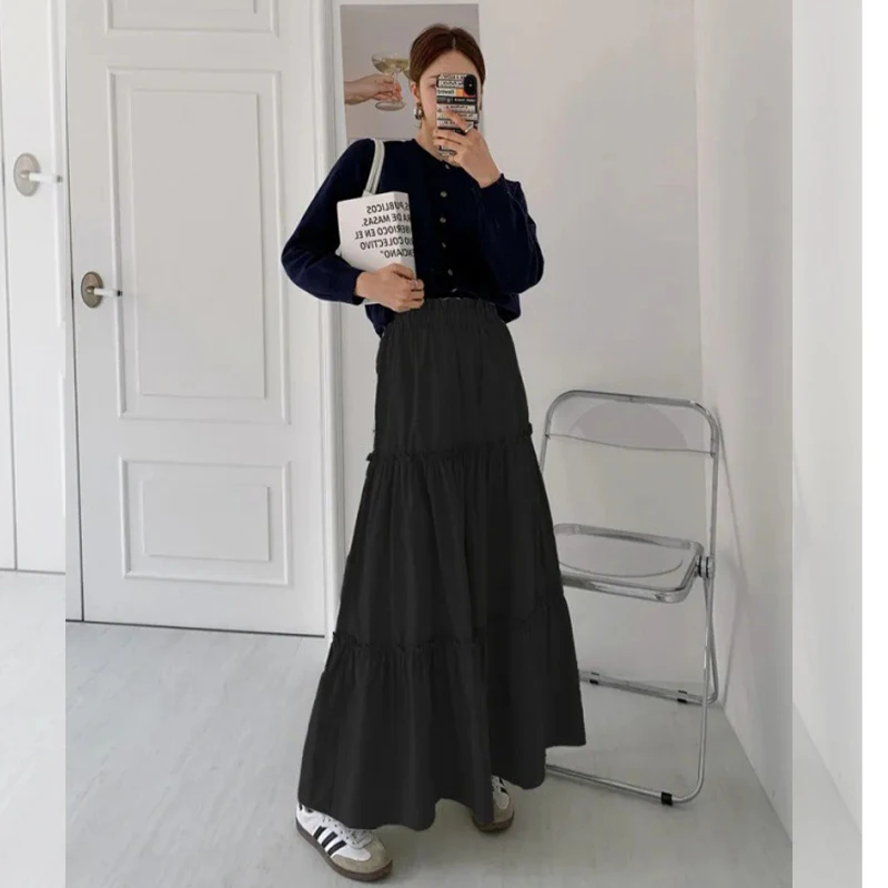 

New Summer Fashion Solid Color High Waist Mid-Length Cake Skirt For Women
