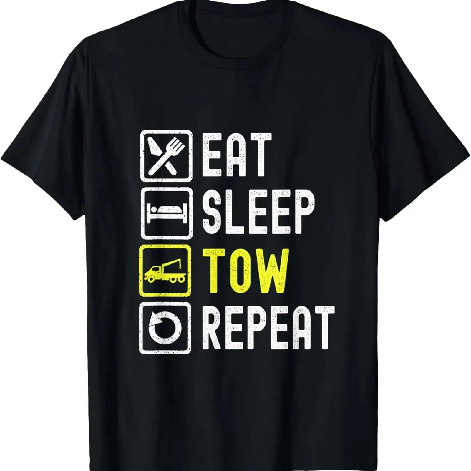 T Shirt Eat Sleep Tow Repeat Truck Life lustig Fahrer  vintage Washed homme graphic Breathable Soft Stylish Versatile Unisex