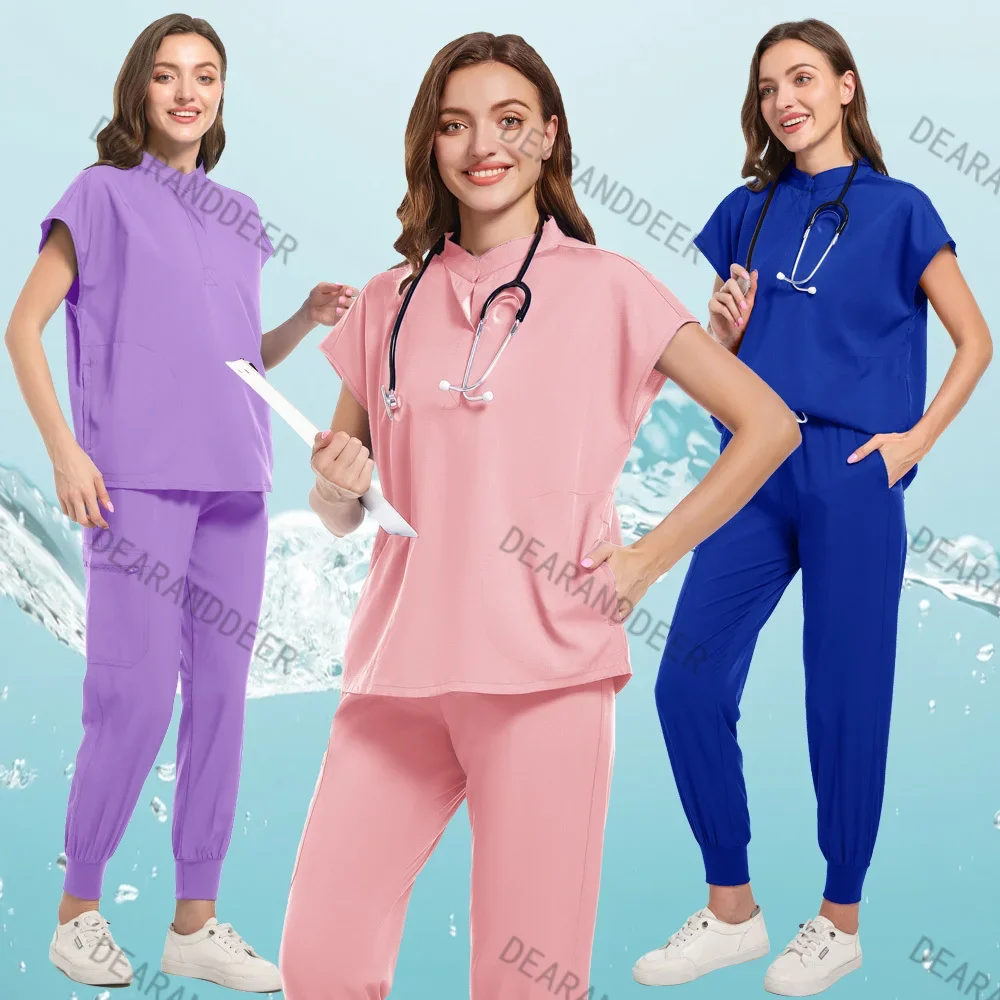 High-quality nurse uniform, medical slim-fit matte top and elastic waist pants, beauty salon, pet hospital, doctor, surgery set