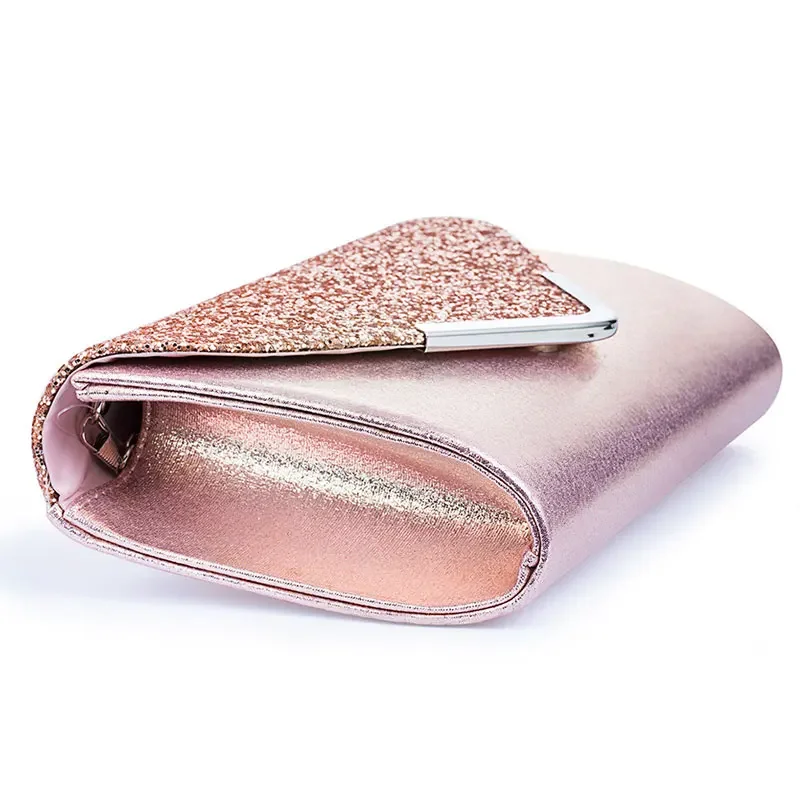 YoReAi-bolsa de embreagem para mulheres, bolsa de casamento, lantejoulas douradas, bolsa de ombro, alça de metal