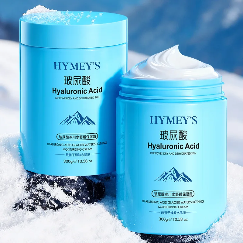 300g Hyaluronic Acid Glacier Water Soothing Moisturizing Cream, Contains Hyaluronic Acid, Glycerin and Other Skin-Friendly Ingredients, Has a Light and Non-Greasy Texture, Melts into the Skin with a Gentle Touch, Provides Gentle Hydration and Moisturizing, Suitable for Various Skin Types.