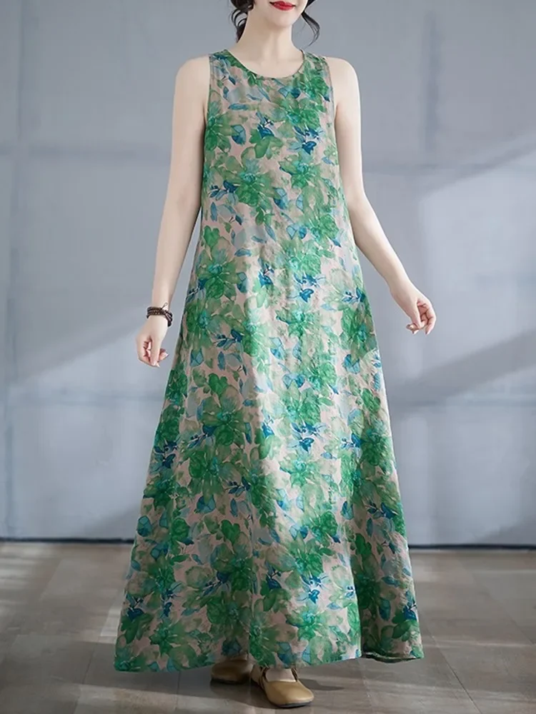 sleeveless oversized cotton vintage floral new in dresses for women casual loose long summer dress elegant clothing 2025