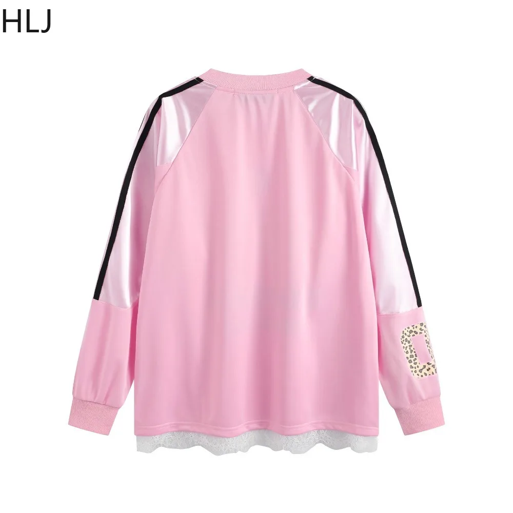 HLJ Pink Y2K Fashion Letter Printing Loose Tshirt Dress Women American Retro V Neck Long Sleeve American Retro Straight Vestidos