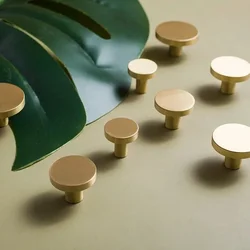 Nordic Eenvoudige Ronde Messing Lade Garderobe Deur Enkel Gat Massief Hout Knop Gouden Knop Klein Handvat