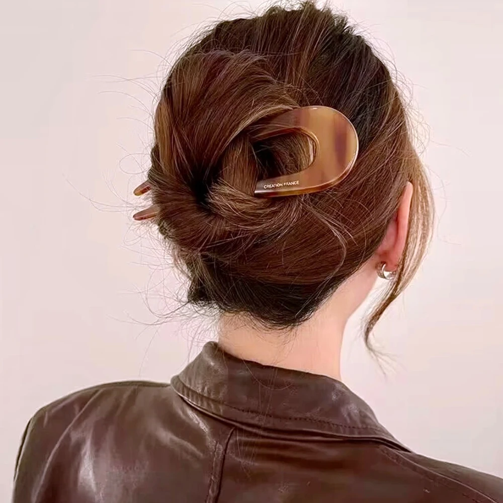 Horquillas Vintage en forma de U para mujer, pinzas de moño acético de celulosa, palo de leopardo, horquilla para el pelo, peine, accesorios de
