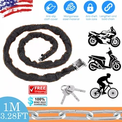 Heavy Duty Motorcycle Bike Bicycle Anti-theft Chain Lock Padlock Security 3 Keys