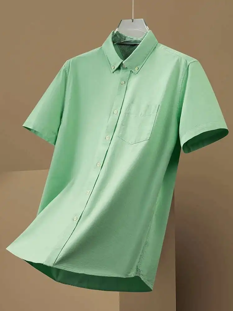 

Plus Size 8Xl Oxford Fabric 100% Pure Cotton Short Sleeve Excellent Comfortable Button Collar Business Men Casual Shirts