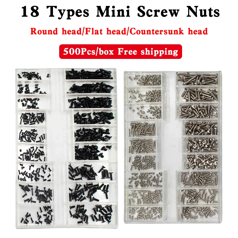 

500Pcs 18 Types Mini Screw Nuts DIY Kit Laptop Computer Assemble Repair Screws Fastener Set For Repairing Sunglass Phone