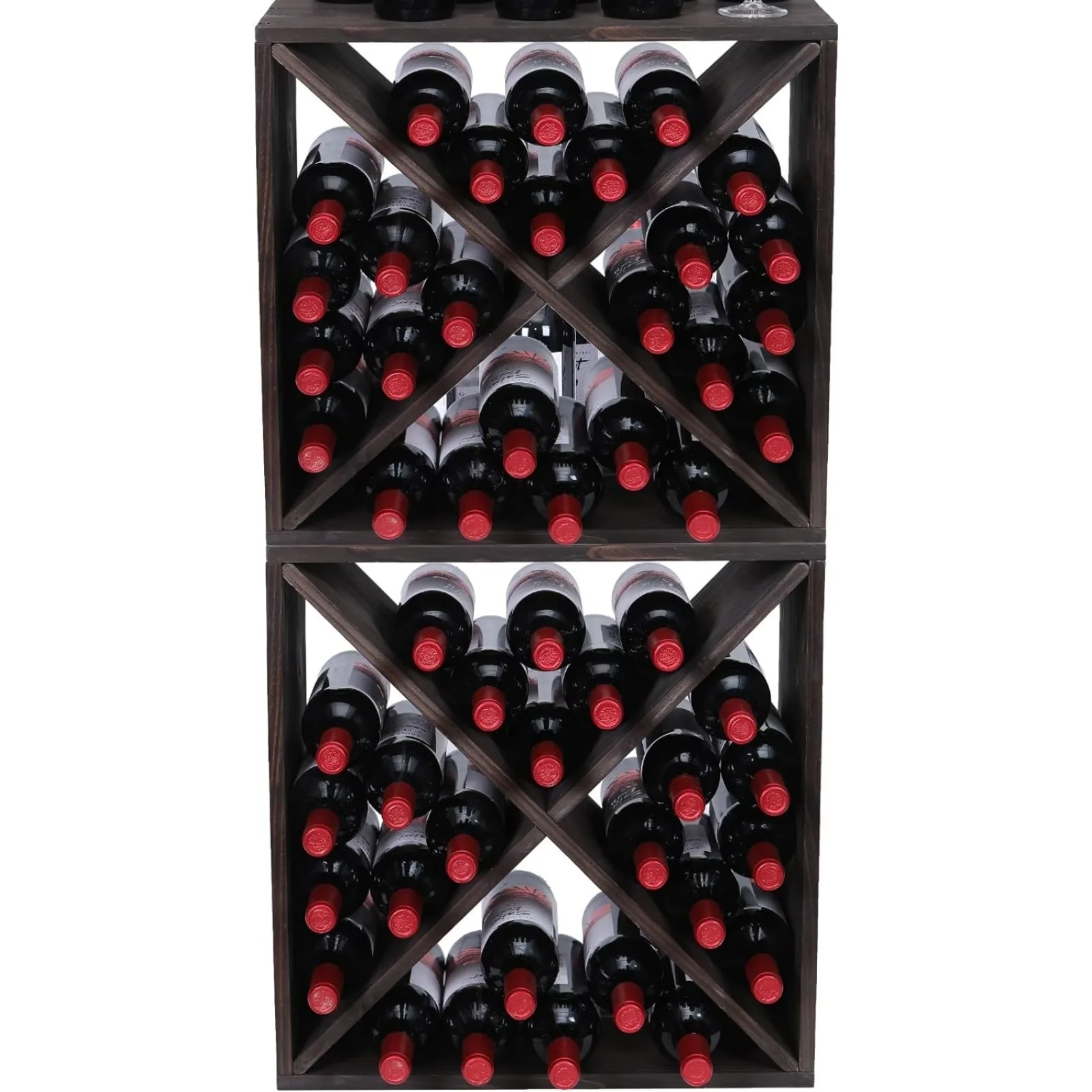 US Wine Racks countertop Solid Wood Stackable Storage Rustic Retro Cube 48-Bottle