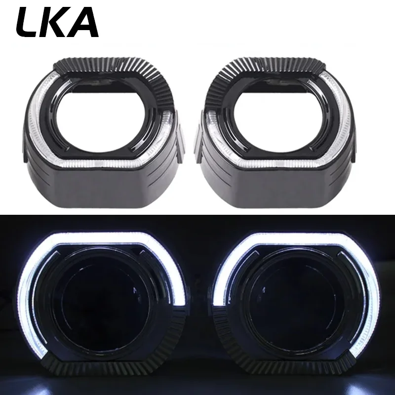 

LKA 3 Inch Sliver Black Shrouds Cover LED Angel Eyes for Koito Q5 Hella Bixenon Hid Projector Lens Shell Mask Car Headlight DIY