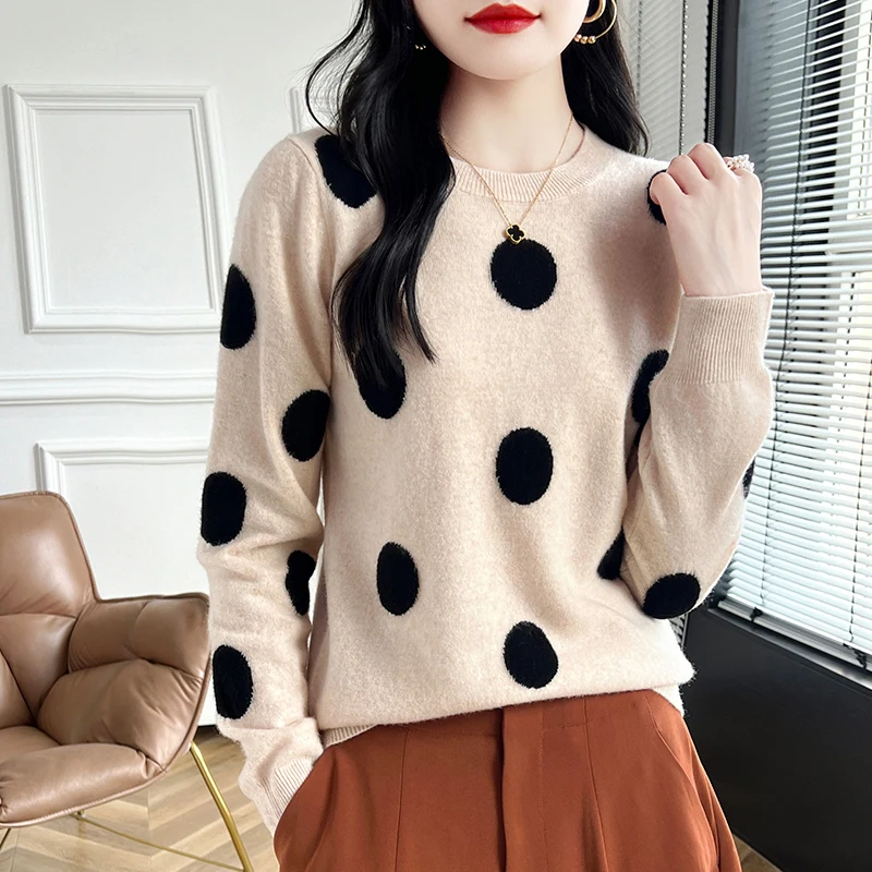 Spring Autumn New Cashmere Sweater Women\'s Knitted Round Neck Pullover 100% Merino Wool Top Fashion Slim Fit Long Sleeve Sweater