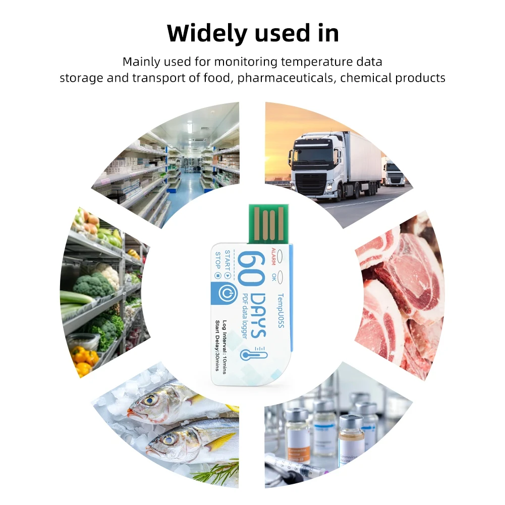 【Получшие предложения】1 шт. USB-регистратор данных температуры Tempu05s, 60-дневный анализатор температуры для одноразового использования, PDF-отчет, USB-регистратор температуры