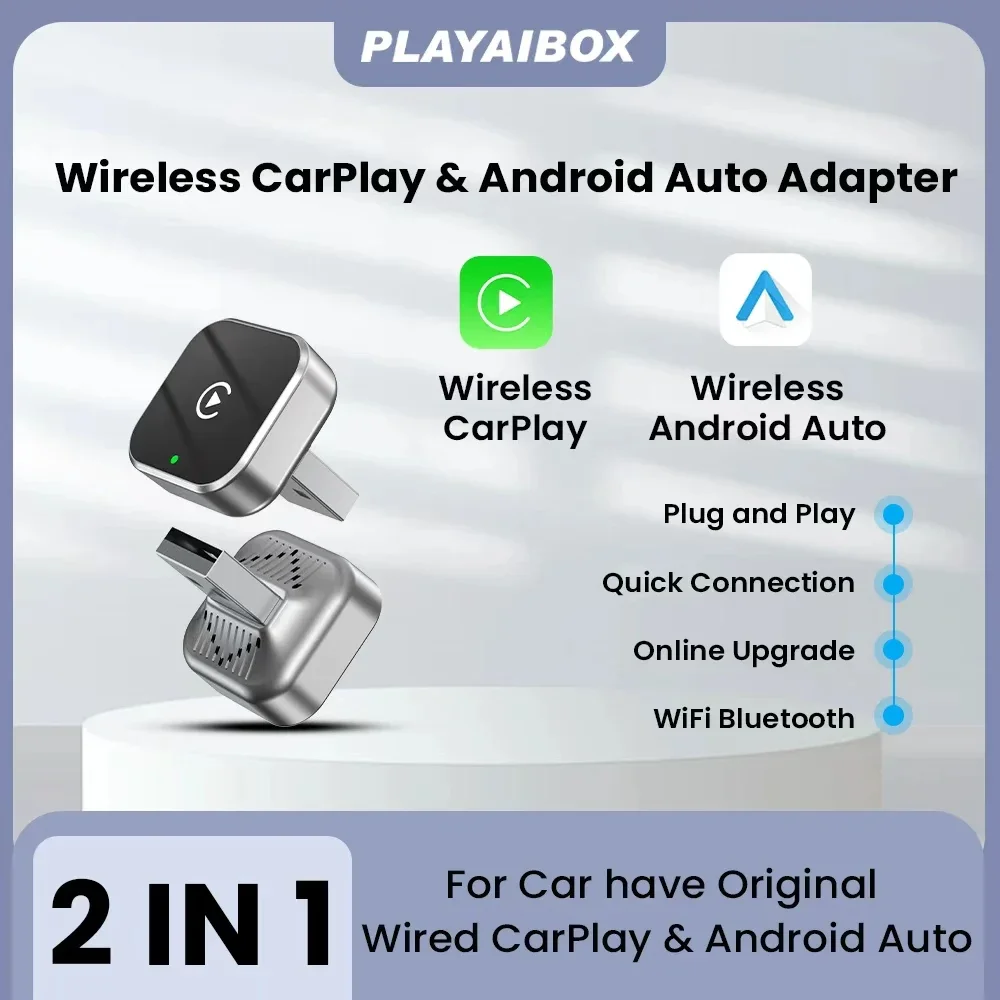 

Беспроводной адаптер 2в1 Android Auto Беспроводной CarPlay Smart Dongle Plug and Play Bluetooth WiFi для автомобиля 98% с проводным CarPlay
