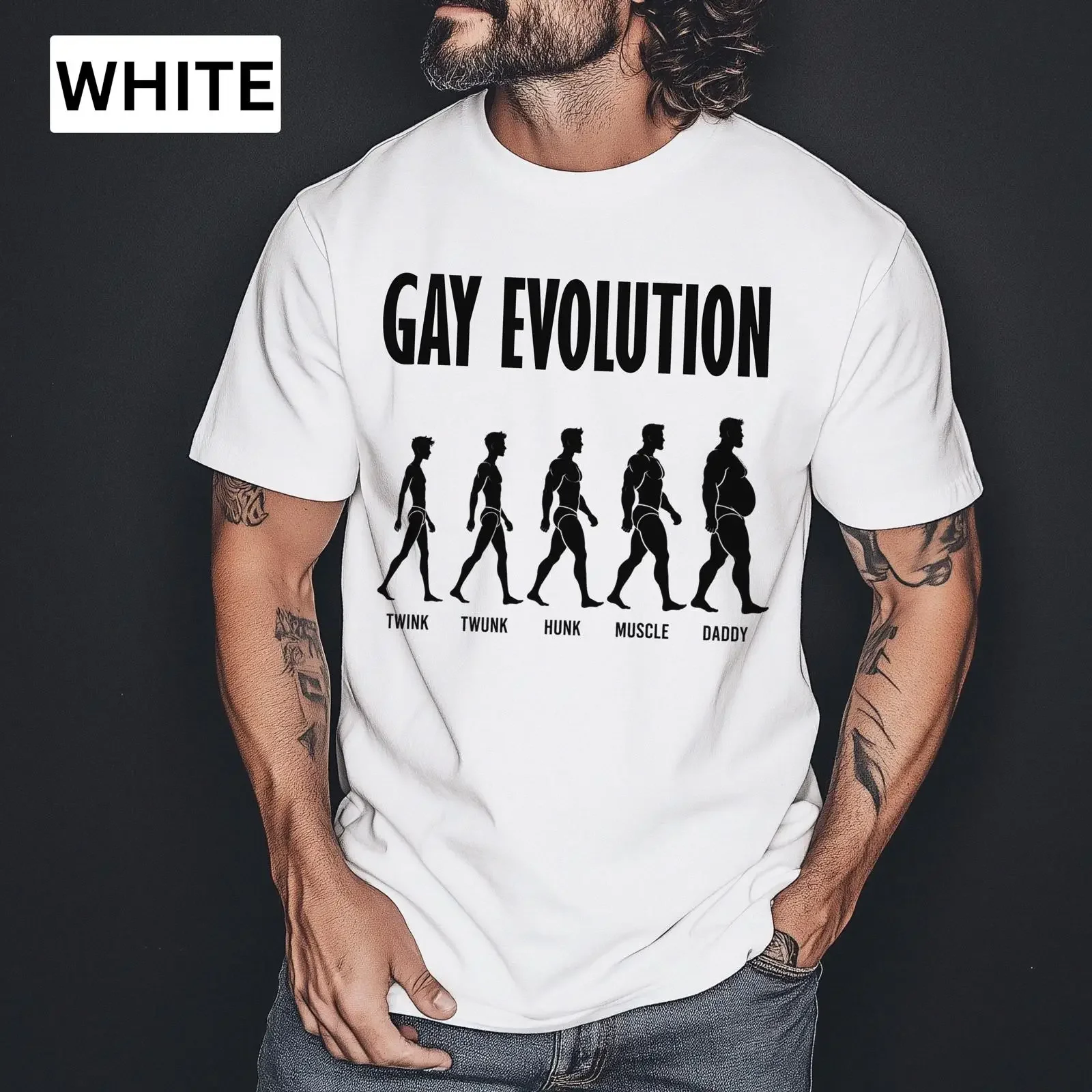 Twink To Daddy Gay Evolution T shirt Funny Pride LGBTQ Bear Twunk Hunk Queer Humour Top vintage Washed Comfortable Stretched