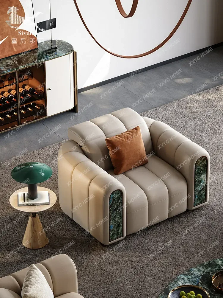 Sevana Li High-End Electric Sofa Luxury Villa Living Room Straight Sofa Large Flat Floor Full Genuine Leather Sofa