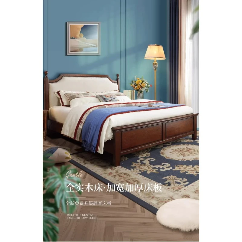 Маленькая американская кровать из массива дерева, мягкая сумка на спинку, простая легкая роскошная ткань, утолщенная бесшумная высокая кровать-ящик