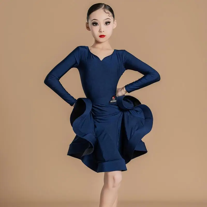 تخصيص جديد للأطفال تنورة الرقص اللاتينية فستان الأداء القياسي للفتيات اللوائح المهنية فستان المنافسة البدلة