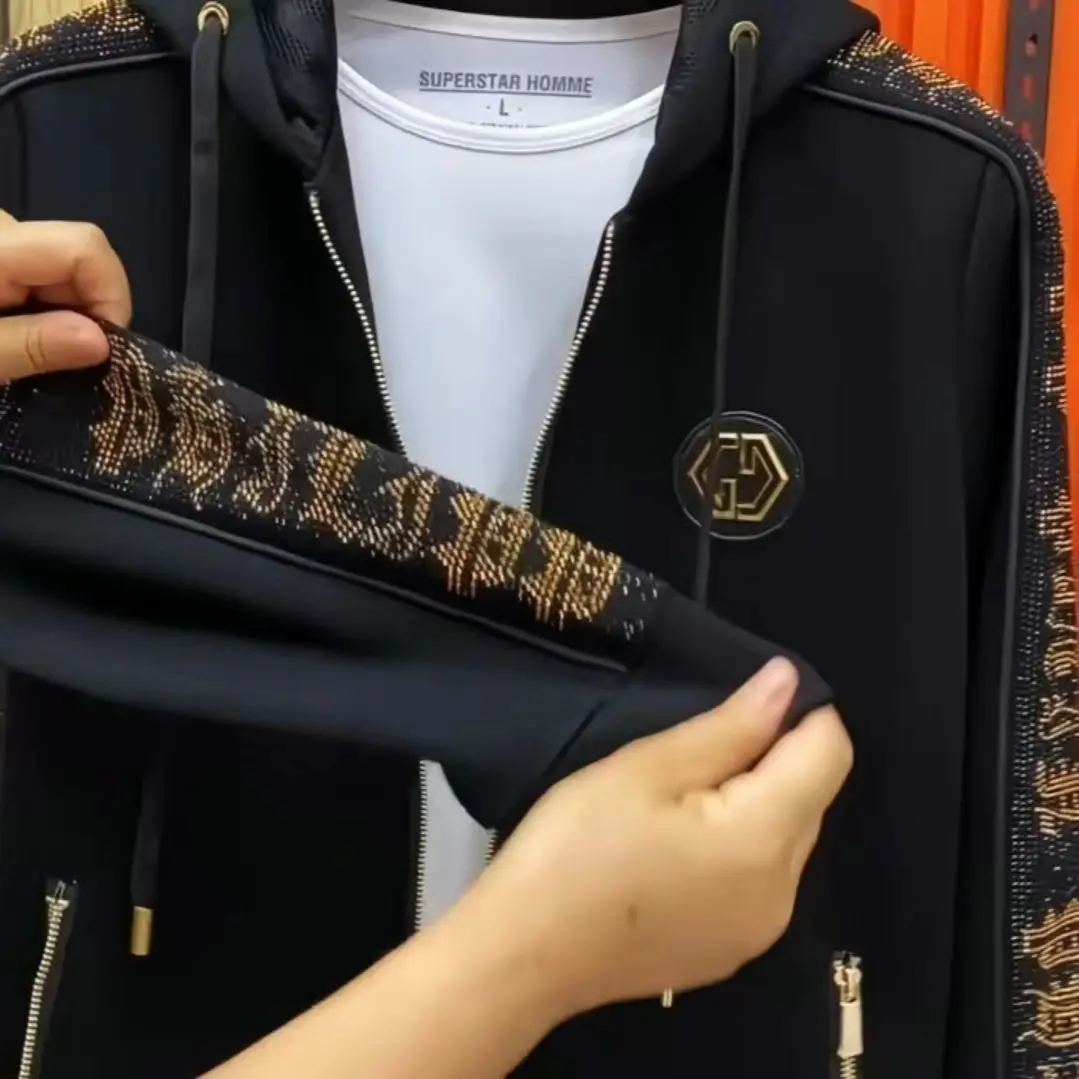 2025 الربيع والخريف الاتجاه الجديد مقنعين الرياضة قطعتين دعوى وسيم الرجال عادية الخفيفة الفاخرة البدلة #4