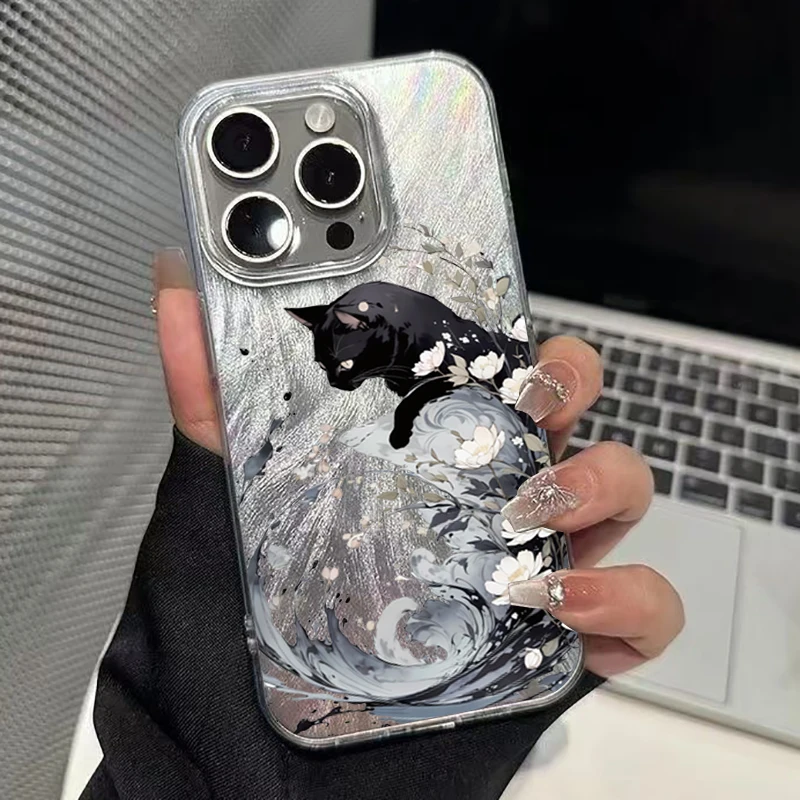 Spring Series Pear Blossom Black Cat Phone Case For Xiaomi 14T Pro 11 Lite 5G NE 14T 13T Shockproof Silicone Bumper Cases Cover