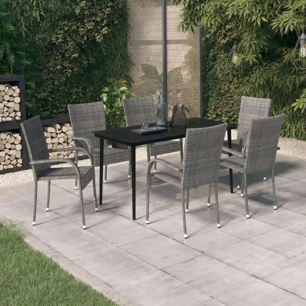 7-Piece Gray and Black Patio Dining Set - Modern Outdoor Furniture for Stylish Gatherings