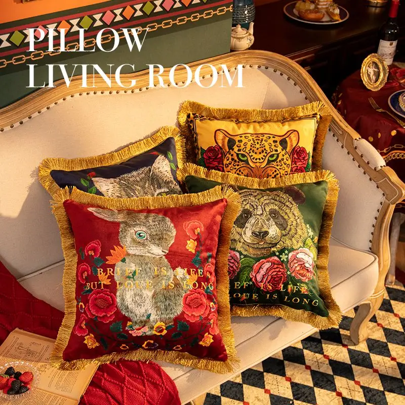 Luxury Cushion Cover Double Sided Pattern Panda Rabbit Cat Leopard Velvet Hug Pillowcase For Sofa Office Living Room