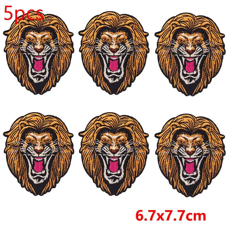 5PCS Wholesale Thermoadhesive Iron On Patches Wolf Lion Bear Eagle Embroidered Patches For Clothes Applique Badge Animals Patch
