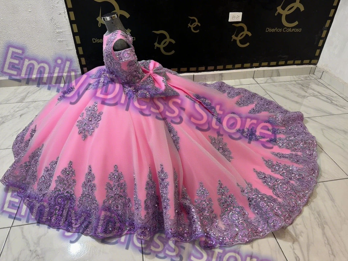 

Customized Green Purple Appliques Flower Girl Dress For Wedding Lace Puffy Tulle Kids Birthday Party First Communion Gown