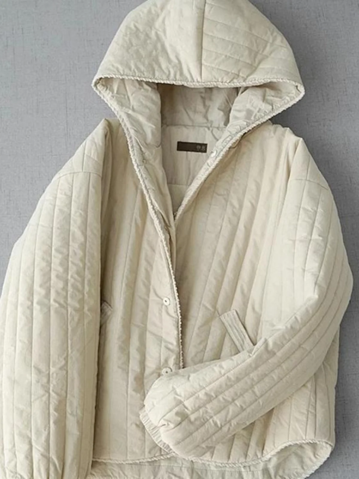

Casual Loose Stitched Cotton Jaet with Hood for Women Vintage Sle Long Sve Coat Button Closure No Brand Registered