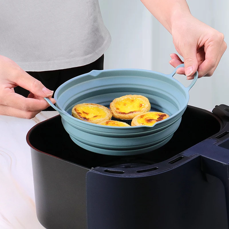 Foldable Air Fryer Silicone Oven Pot Baking Tray Fried Chicken Basket Mat Pan Baking Reusable Container Pan Kitchen Accessories