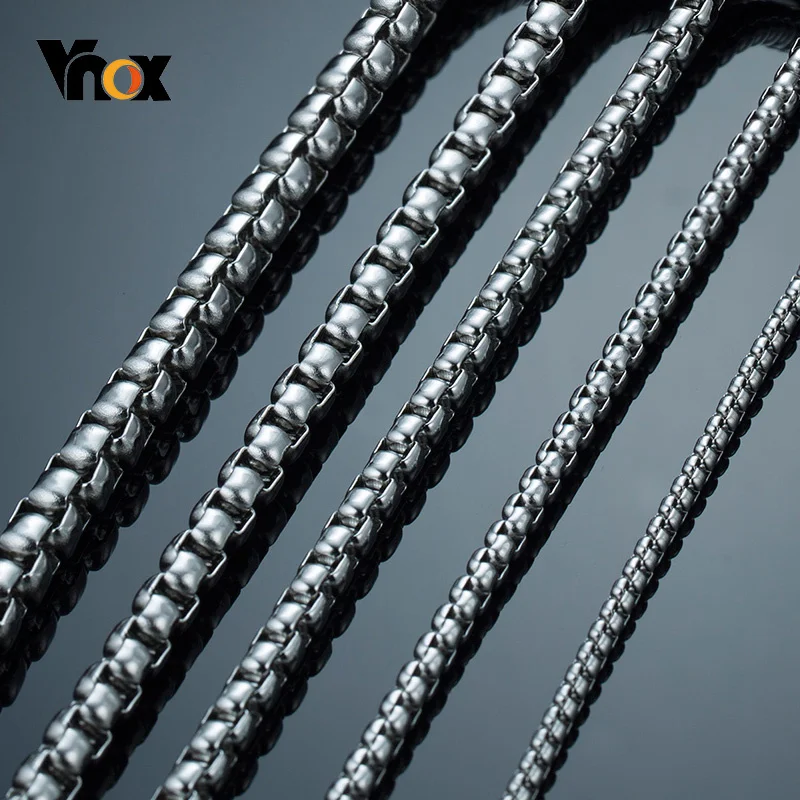 Vnox Simple 3-7mm Wide Square Rolo Round Box Chain Necklaces for Men Women Stainless Steel Jewelry 45/50/55/60/66/70cm Length