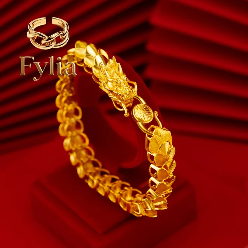 

Fylia Jewelry Fylia Jewelry 5D Craft Seiko Keel Bracelet Crystal 9999 24K Real Gold Boutique Men's Domineering Faucet Bracele