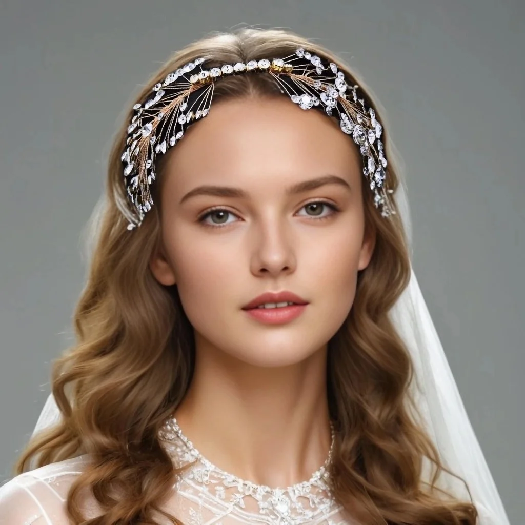 Bride Rhinestone Gold Color Hair Hoop Wedding Ornaments for Bride Braids Headbands Elegant Woman Hair Party Accessories HP667