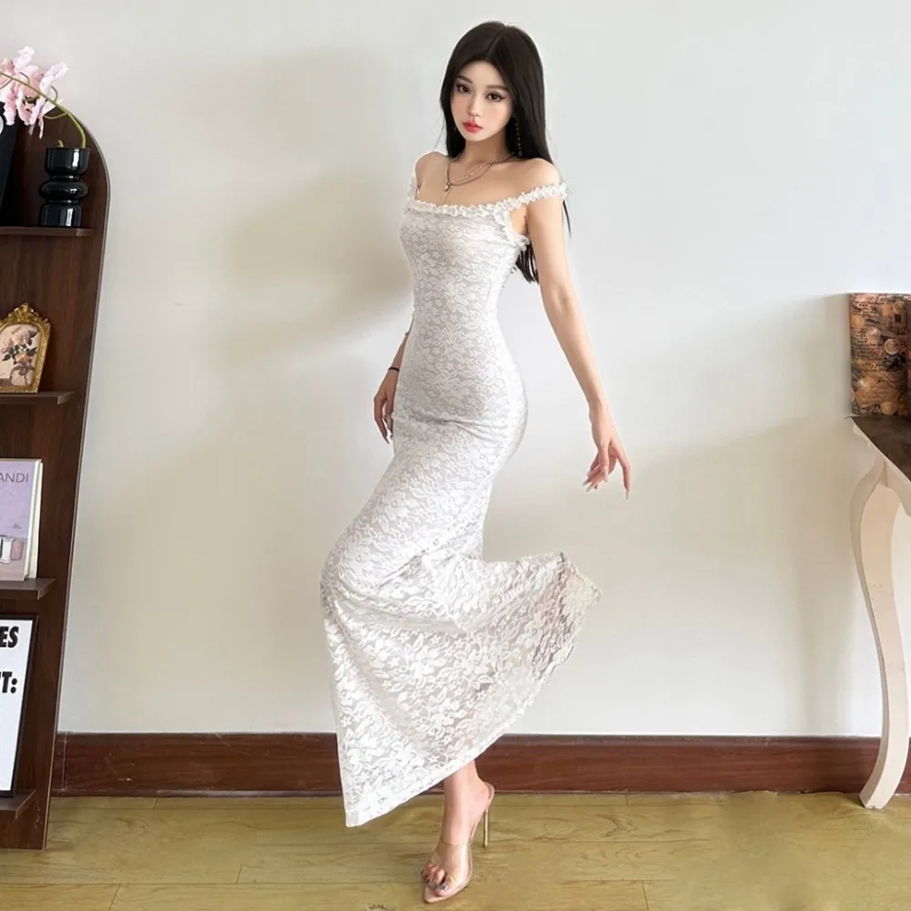 فستان ماكسي من قماش الجاكار من SylCue فستان نسائي مكشكش وأشرطة كتف بدون أكمام وظهر مكشوف ملفوف على الورك في الشارع فساتين أنيقة