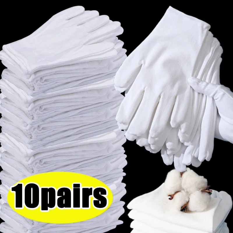 10pairs White Cotton Gloves Bulk for Dry Handling Film SPA Gloves Ceremonial High Stretch Gloves Household Cleaning Workingtools