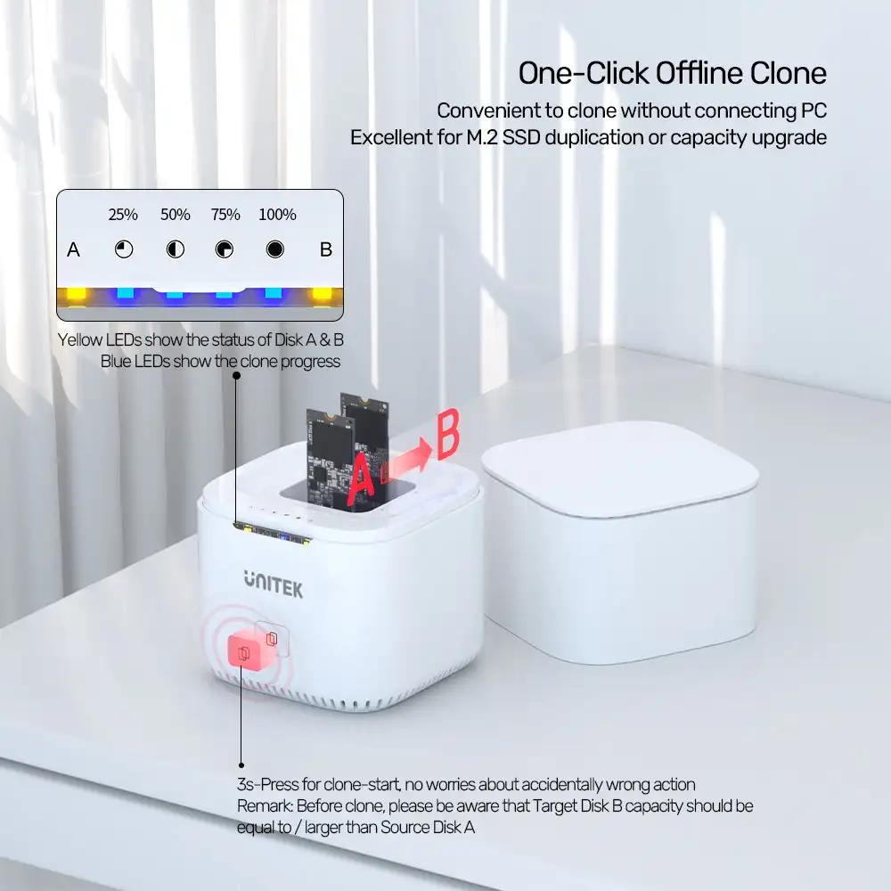 Imagem -03 - Unitek-estação de Docking Dual Bay com Clone Offline Usb 3.2 Gen2 10gbps Usb-c para Pcie Nvme M.2 Ssd Uasp Trim